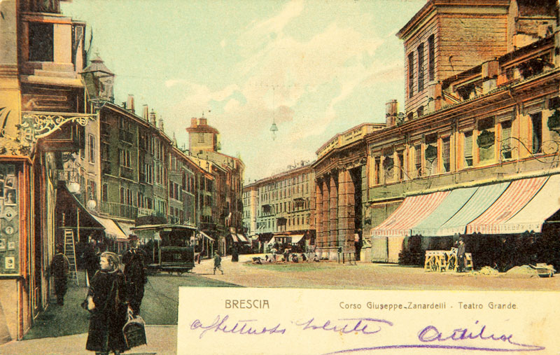 Cartolina prodotta dalla Litografia Giustacchini in occasione dell'esposizione di Brescia (1904). Brescia, Archivio Storico Giustacchini.